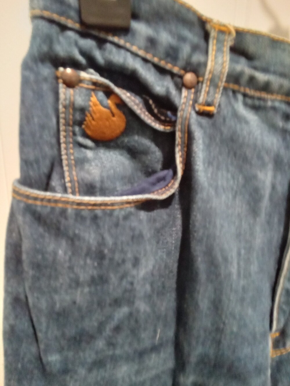 Vintage 70's Gloria Vanderbilt Deep Indigo Blue Denim Orange Stitcing Sz 14 - Picture 8 of 16